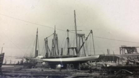 PRONTO II on the ways, Stone Boat Yard, Oakland, CA 1914.