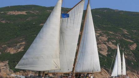 Black Dolphin sailing in Hong Kong in ABC 2015 Classic Yacht Race