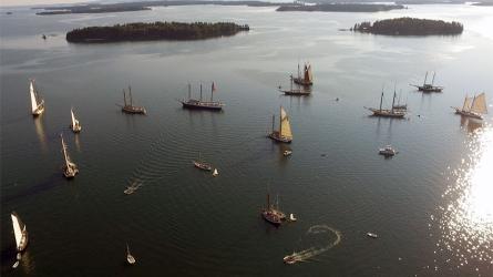 Aerial view of Sail-on at WoodenBoat.