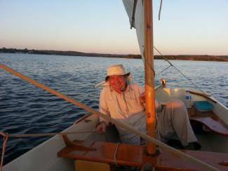 Chris Ring at the helm; Inks Lake, Texas, 2016.