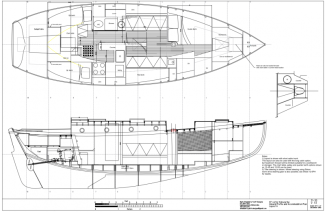 Accommodation plan of Kahuna Nui 37' cruising sailboat for wood/epoxy construction