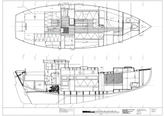 Accommodation plan of Kahuna Nui 37' pilothouse cruising sailboat for wood/epoxy construction
