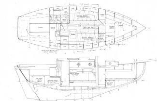 Austral: 29' wood/epoxy cruising cutter accommodation plan