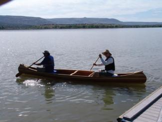 Wood strip canoe.