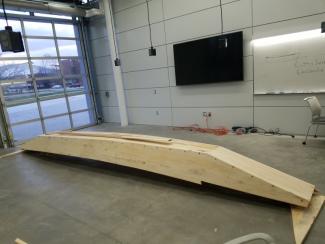 Underside of the boat at the Siebel Center for Design garage workspace.