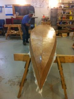 Glassing the bottom of the paddleboard.