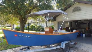 Tillamook Pacific Power Dory on trailer.