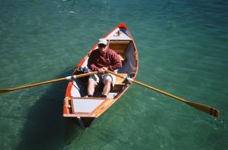 Swarup Wood at the oars of WU WEI on launch day. 