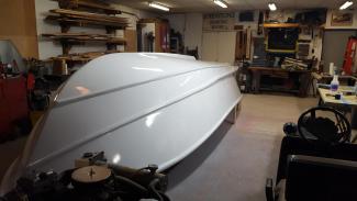 22' Calkins Bartender (Project Boat), upside down view of bottom