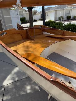 CLC Passagemaker Dinghy, on trailer view of top looking toward stern