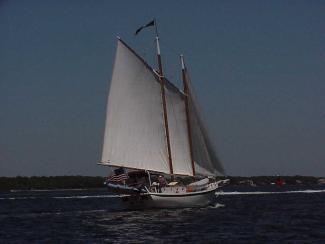 Luzier schooner, undersail, starboard stern side view