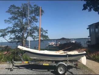 SHELLBACK SKIFF, on trailer port side view