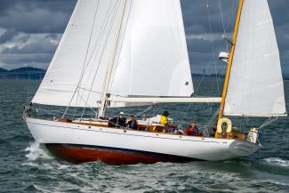 LEGACY 1956 K. Aage Nielson  50’ Yawl, undersail, port side view