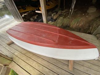 12' wood skiff, underneath starboard side view