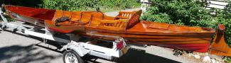 Thames River rowing skiff, on trailer full port side view