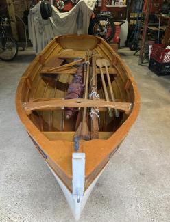 Penobscot 14, on trailer, from bow looking inside