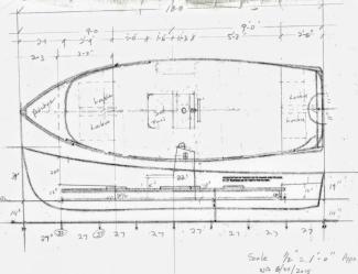 EVELYN is a modified Jericho Bay Lobster Skiff. Sketch: Walter Rock.