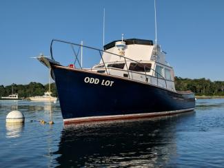 ODD LOT, custom flying bridge power cruiser, Philip C. Bolger design #21.