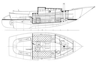 25' Keel/Centerboard Sloop overhead and side