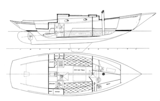 Alden 30' Keel -- Centerboard Sloop overhead and side profile