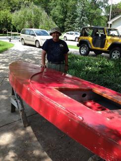 wooden Sunfish sailboat