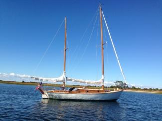 HOLIDAY at anchor near Port Jefferson, NY.