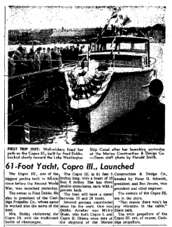COPRO III launch featured in Seattle Times, Sun., March 3, 1957.