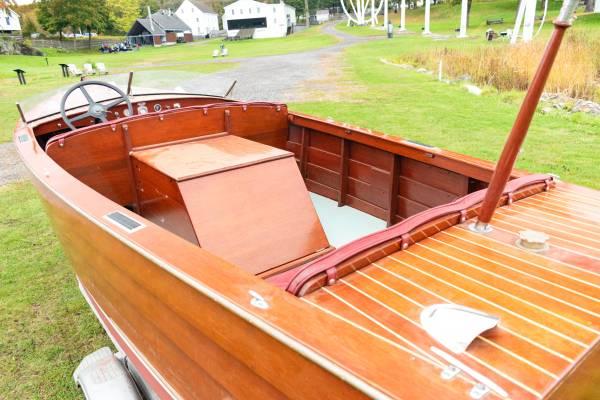 1934 Dodge Special Utility, on trailer on land looking inside toward stern starboard side