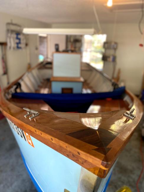 2018 Wooden Seaskiff, inside, view looking at bow towards stern