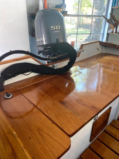 2018 Wooden Seaskiff, motor looking from stern
