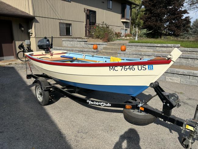 2021 Lapstrake Dory/Skiff. 12' 6", on trailer starboard bow view
