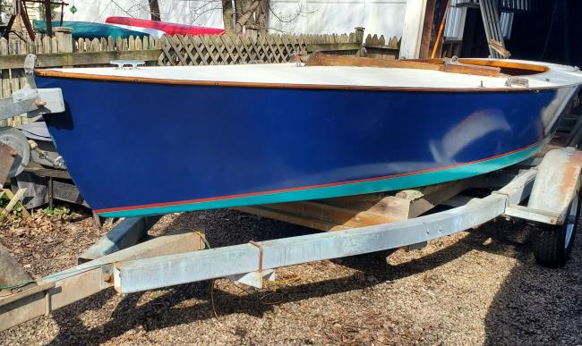 Lightning #10022, on trailer port side bow view