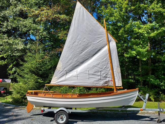 15' Dory-skiff, on trailer sail up full starboard view