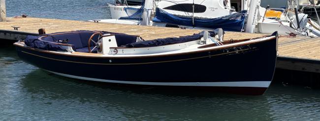2025 Paul Gartside Custom 17' Electric Launch, docked  starboard side view