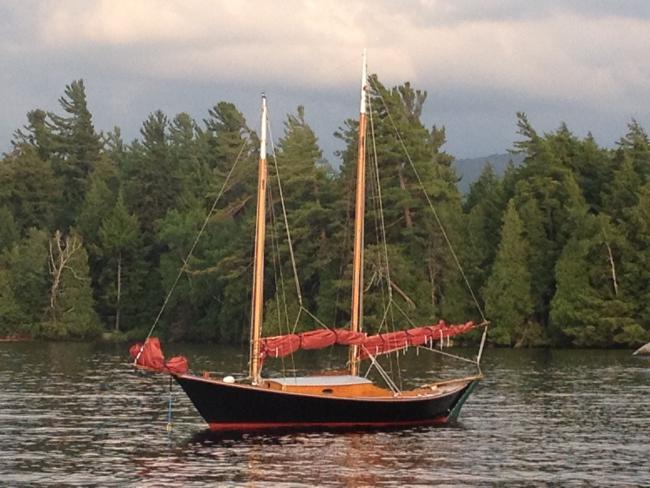 24' Peter van Dine Tancook Whaler, ,in water port side view, sails down