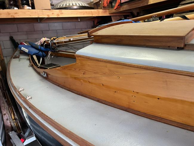 24' Peter van Dine Tancook Whaler, inside, upclose view of deck port side