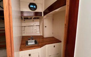 33' English style Gaff Cutter, view inside sink area