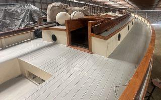 33' English style Gaff Cutterm view from above starboard side looking toward bow