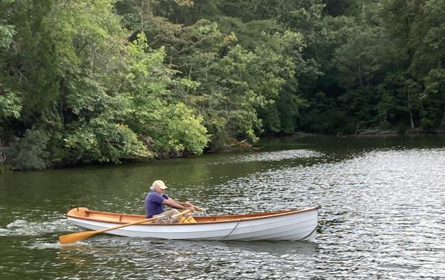GORGEOUS 15' WHITEHALL STYLE ROWBOAT, in water starboard side view