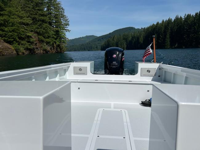 Albury Brothers Runabout, underway view from inside looking toward stern
