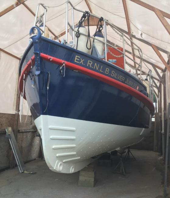 Ex-RNLI Silver Jubilee Lifeboat from UK, view of bow port side