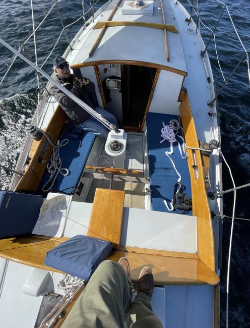 CONTROVERSY 36, view from above looking down into boat in water
