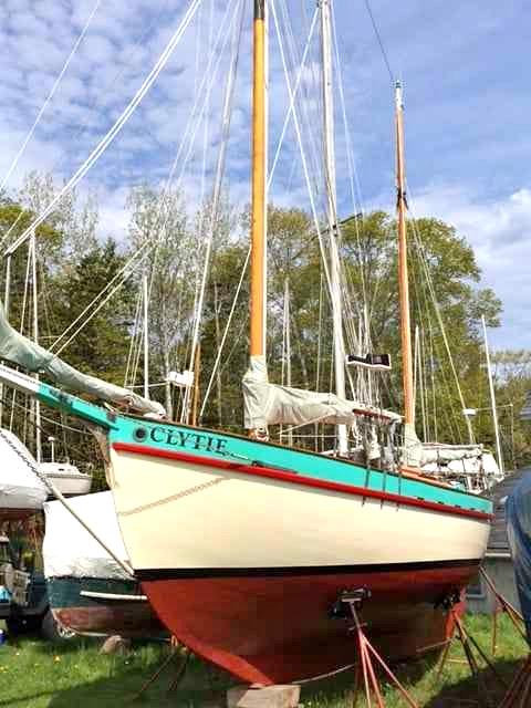 1948 John Hanna 30' Tahiti Ketch, on stands bow port side view