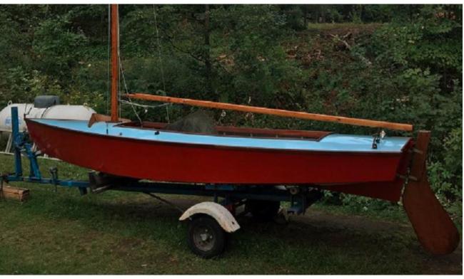 1964 C Lowndes Johnson Comet Day Sailer 16'  , on trailer port side view