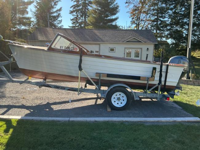 1961 Lyman 18' Outboard, on trailer port side view