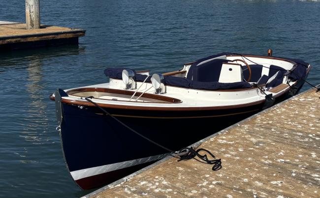 2025 Paul Gartside Custom 17' Electric Launch, in water port side view