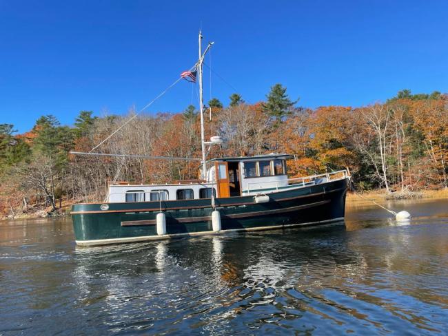 1973 PNW Trawler Live Aboard, in water starboard side view