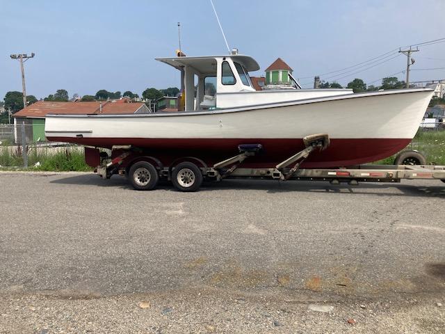 1961 Ralph Stanley Lobster Style Picnic Boat, on trailer starboard side view