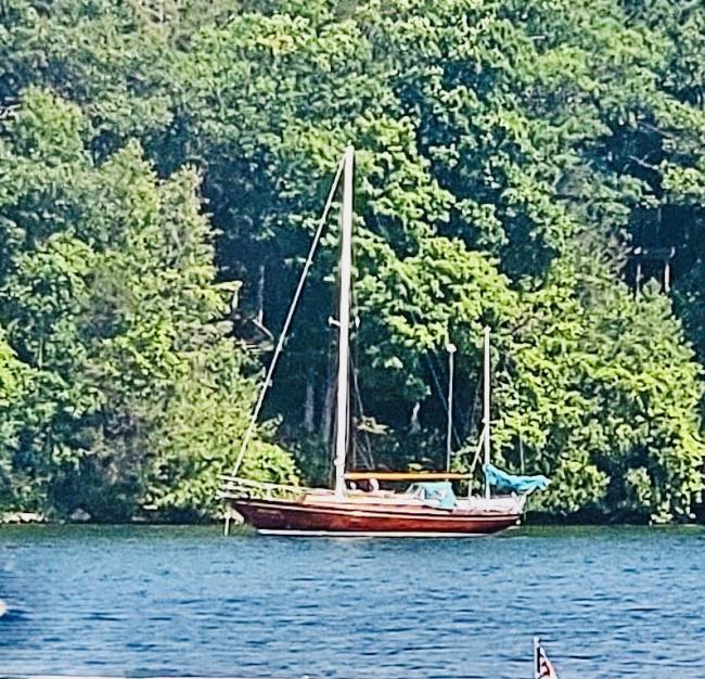 Rainmaker 1963 Yawl 39' bright finish, in water, port side view
