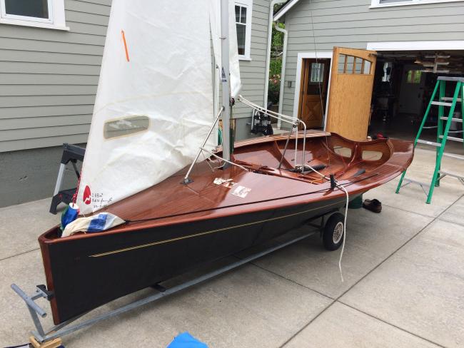 Dinghy for sale, on trailer port side view